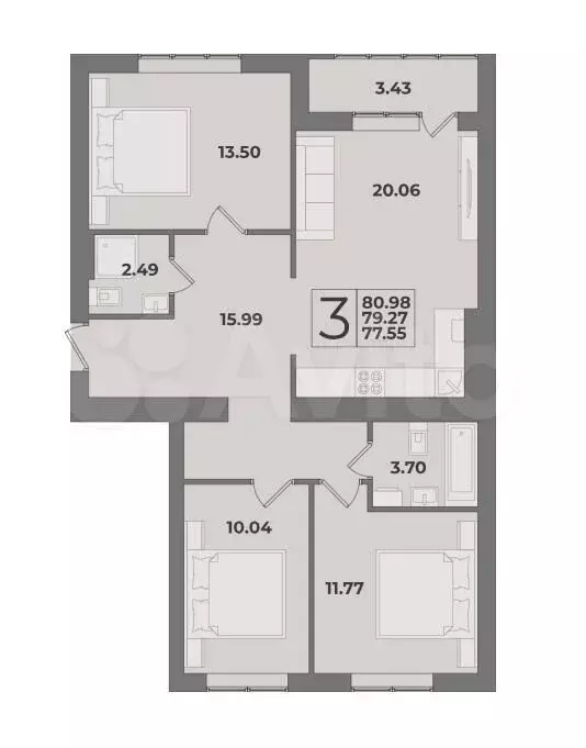 3-к. квартира, 81 м, 2/9 эт. - Фото 1