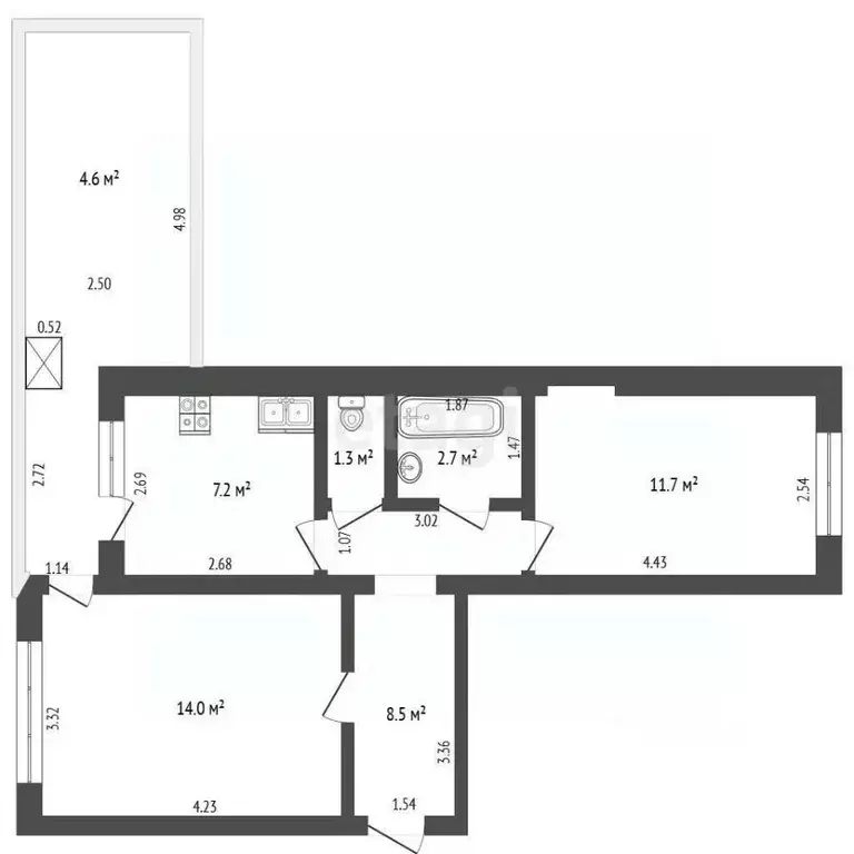 2-к кв. Калининградская область, Зеленоградск ул. Крылова, 1А (50.0 м) - Фото 2