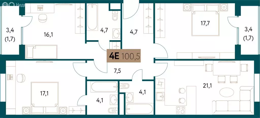 4-комнатная квартира: Москва, Винницкая улица, 8к4 (100.3 м) - Фото 0