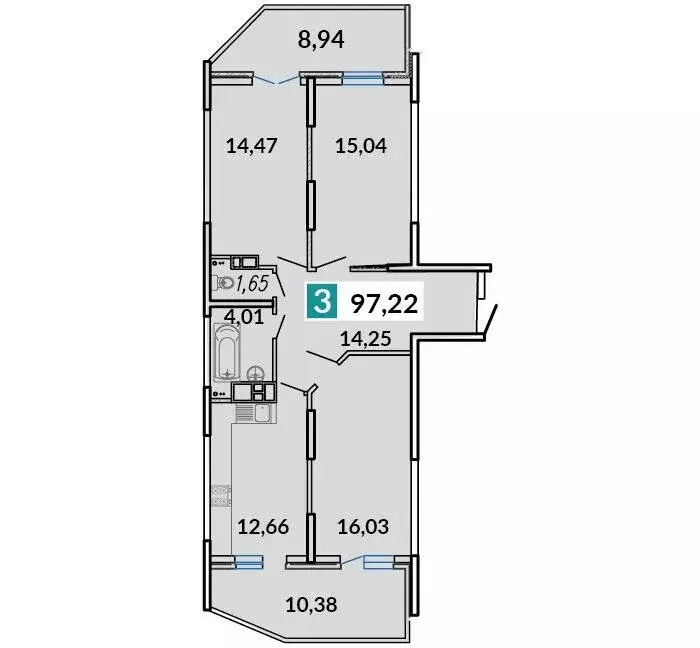 3-комнатная квартира: Краснодар, улица Цезаря Куникова, 24к3 (97 м) - Фото 1