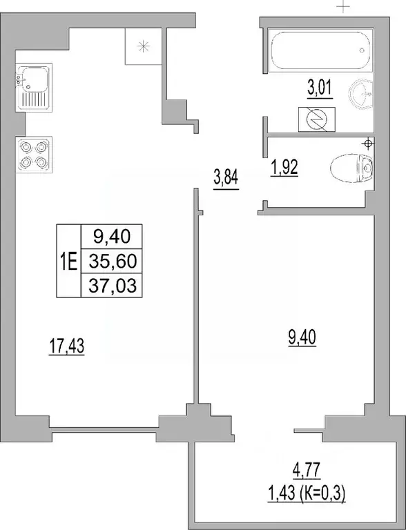 1-к кв. Псковская область, Псков ул. Юности, 32 (37.03 м) - Фото 0