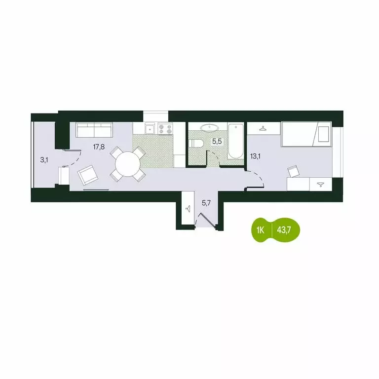 1-комнатная квартира: Чита, улица Токмакова, 30 (43.7 м) - Фото 0