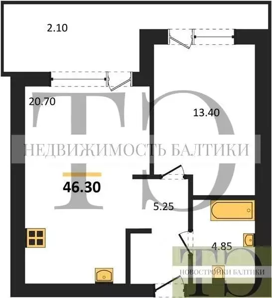 1-к кв. Калининградская область, Янтарный пгт Янтарные Сезоны жилой ... - Фото 1