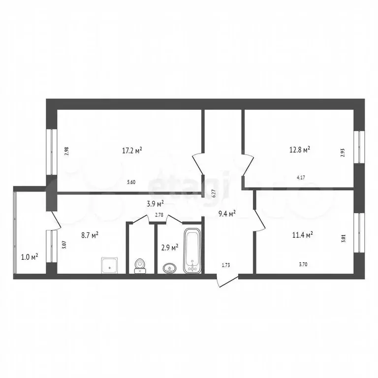 3-к. квартира, 68,7 м, 2/5 эт. - Фото 0
