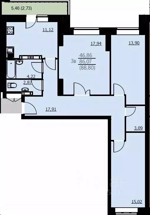 3-к кв. Ярославская область, Ярославль Красноборская ул., 38к3 (88.8 ... - Фото 1