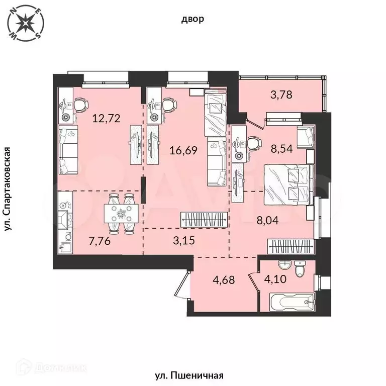 2-к. квартира, 69,5 м, 5/12 эт. - Фото 0