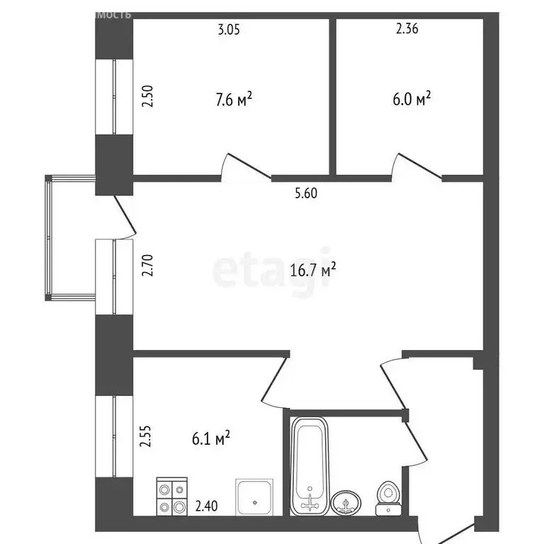 2-комнатная квартира: Звенигород, район Восточный, 3-й микрорайон, 26 ... - Фото 1