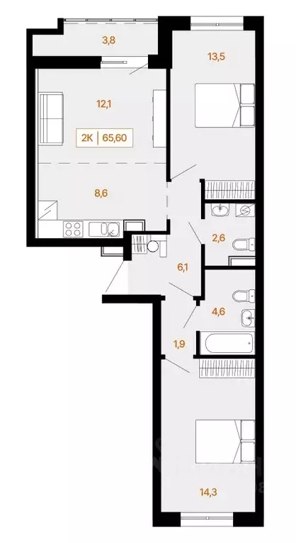 2-к кв. Ханты-Мансийский АО, Ханты-Мансийск Самаровская ул., 2А (65.6 ... - Фото 0