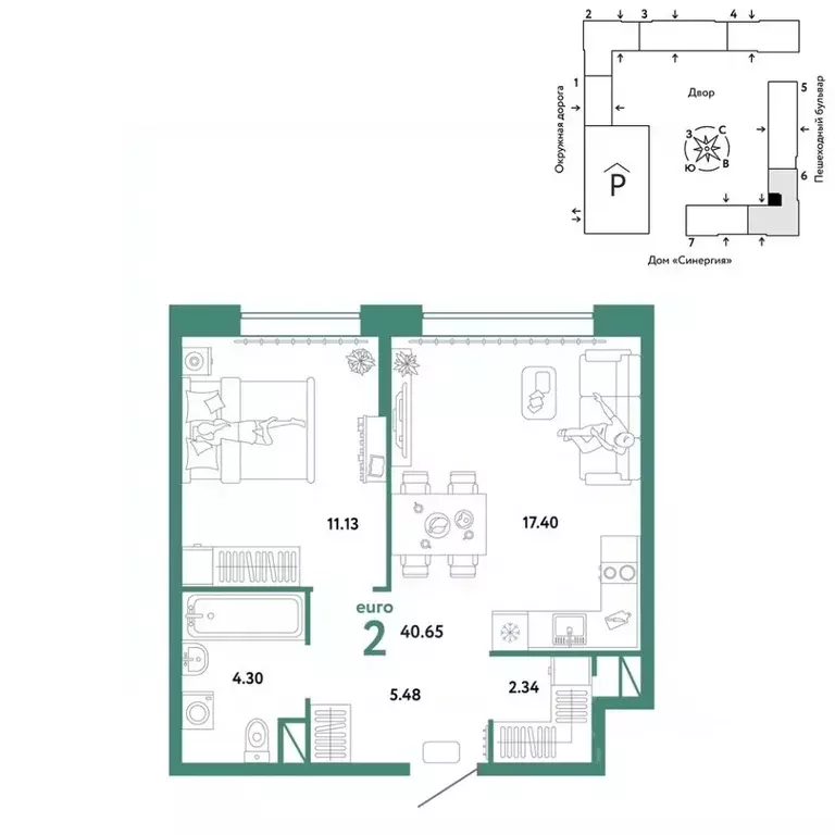 2-к кв. Тюменская область, Тюмень Интернациональная ул., 199к10 (40.65 ... - Фото 1