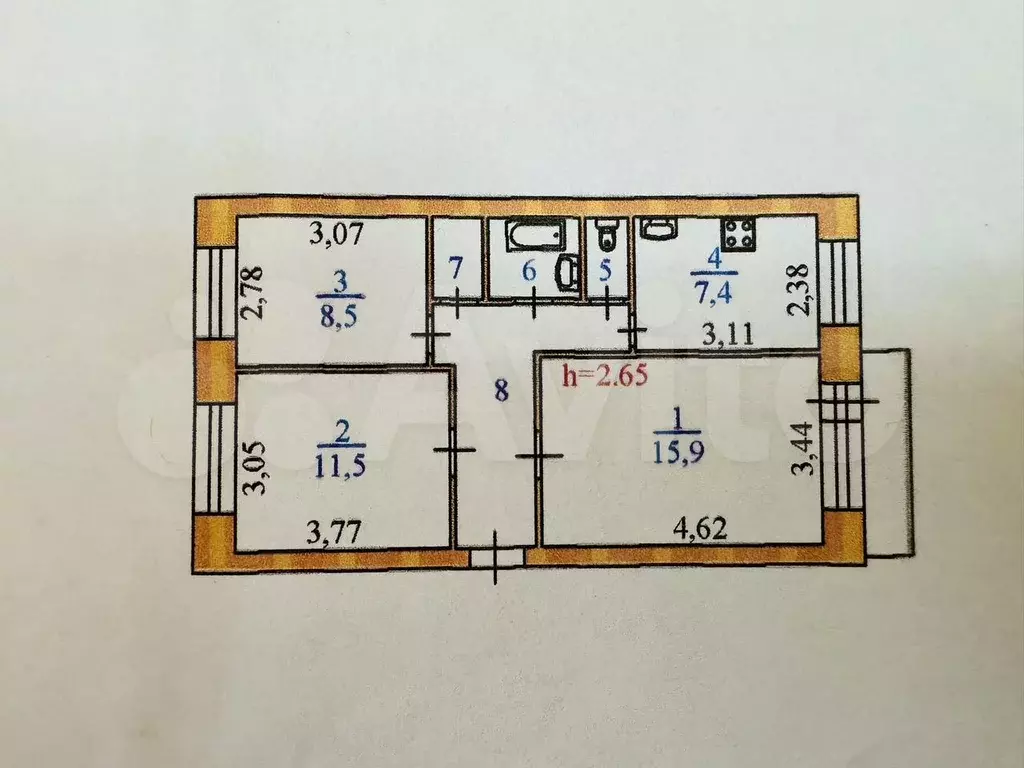 3-к. квартира, 57,1 м, 5/5 эт. - Фото 0
