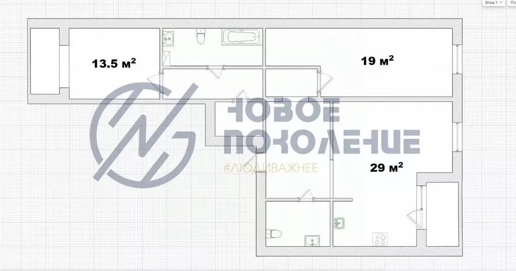3-к кв. Омская область, Омск ул. Крупской, 13/3 (90.2 м) - Фото 2