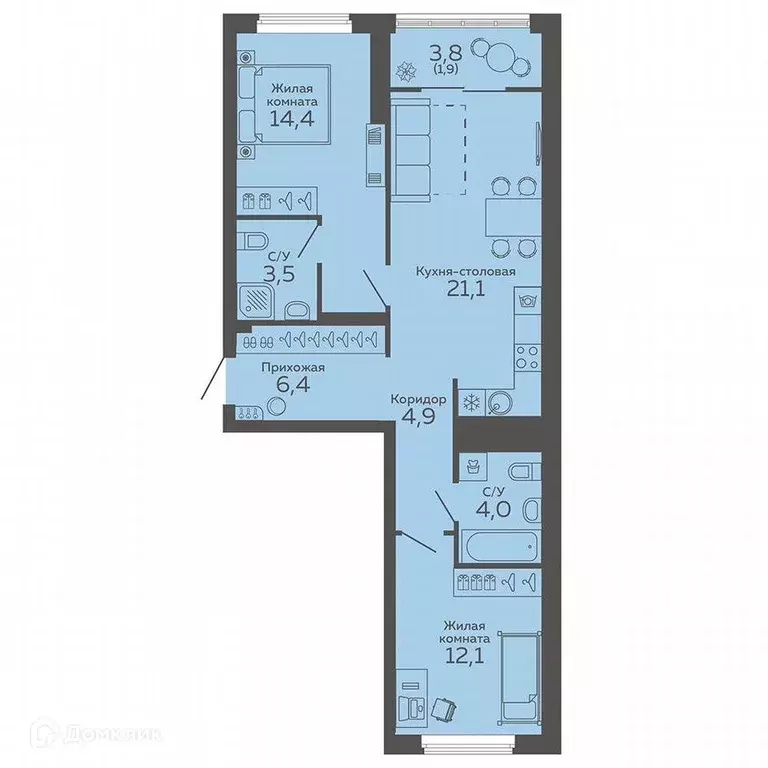 Продаётся 2-к квартира, 68.3 м - Фото 1