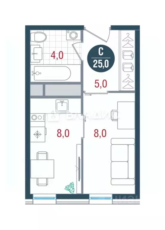 Студия Москва Кавказский бул., 51С12 (25.0 м) - Фото 1