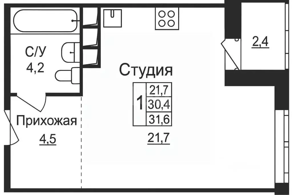 Студия Тульская область, Тула ул. Шухова, 1Б (31.6 м) - Фото 1