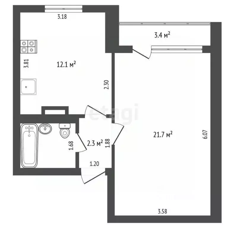 1-к кв. Башкортостан, Стерлитамак ул. Артема, 68 (42.3 м) - Фото 2