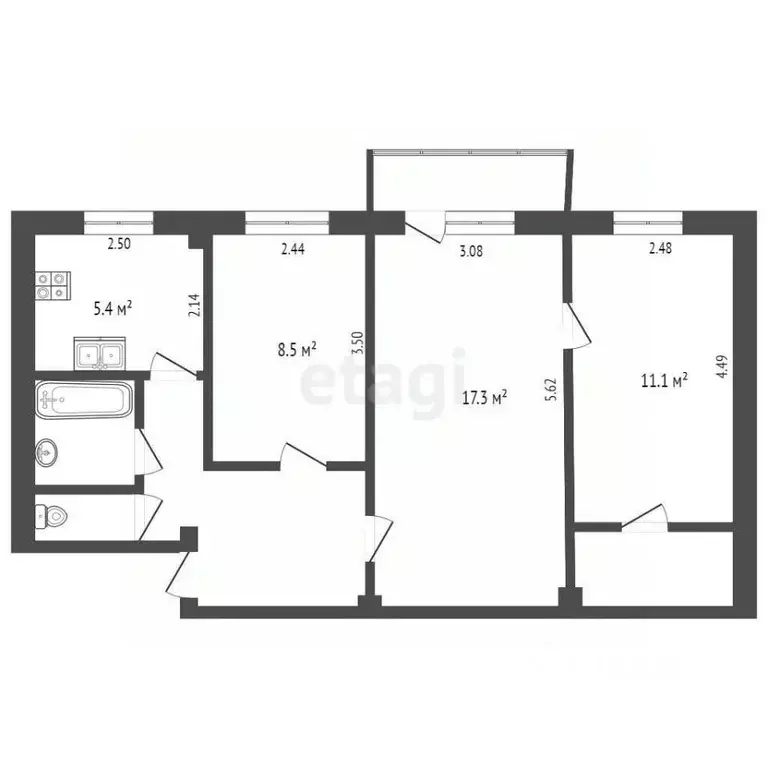3-к кв. Иркутская область, Ангарск 102-й кв-л, 2 (54.5 м) - Фото 1