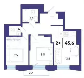 2-к. квартира, 45,6 м, 24/25 эт. - Фото 1