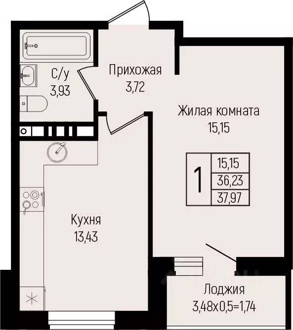 1-к кв. Краснодарский край, Краснодар ул. Михаила Барибана (37.97 м) - Фото 0