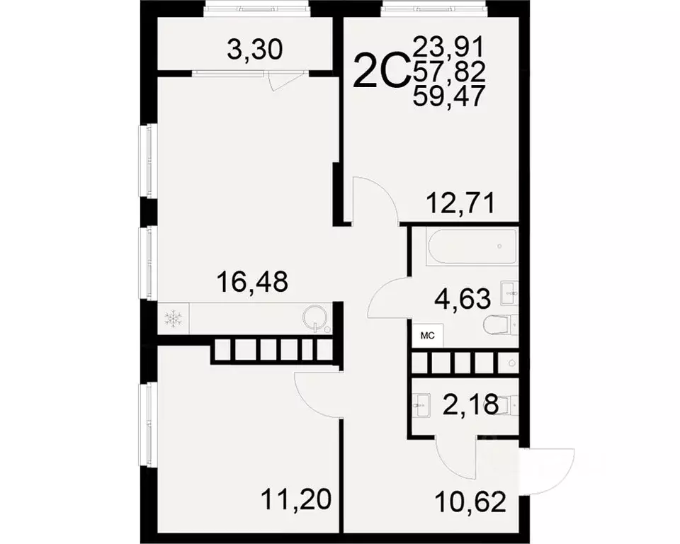 2-к кв. Рязанская область, Рязань ул. Бирюзова (57.82 м) - Фото 0