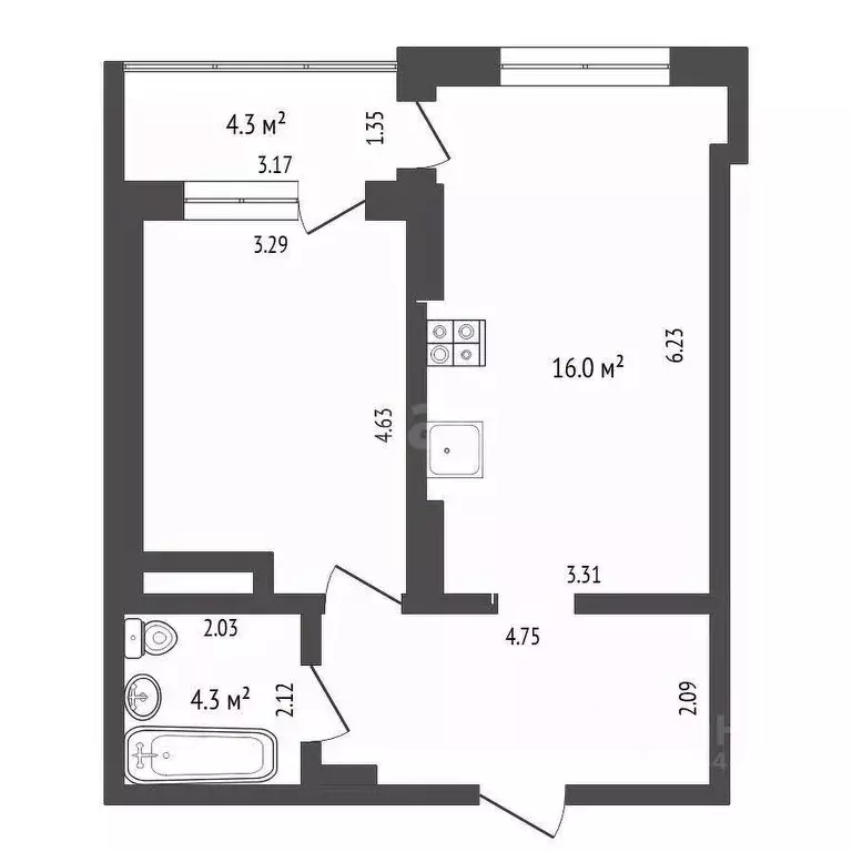 1-к кв. Тюменская область, Тюмень ул. Малыгина, 90 (49.7 м) - Фото 2