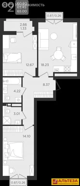 2-комнатная квартира: Калининград, улица Старшины Дадаева, 55к1 (62.71 ... - Фото 0