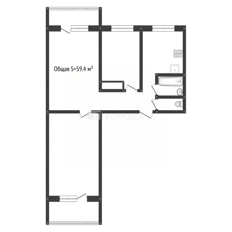 3-к кв. Кемеровская область, Новокузнецк ул. Новоселов, 14 (59.4 м) - Фото 2