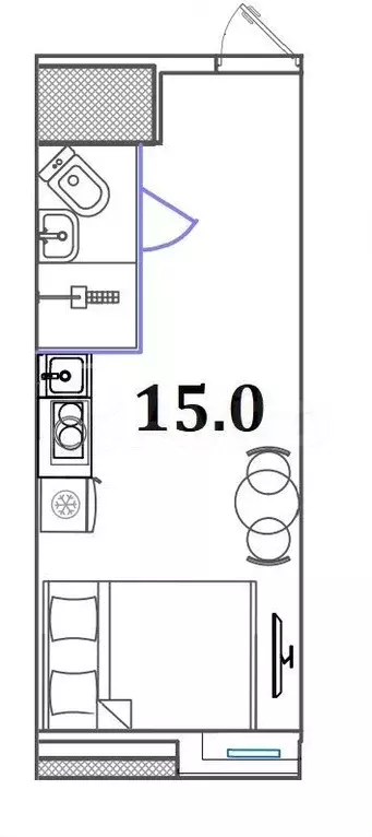 Апартаменты-студия, 15 м, 1/6 эт. - Фото 0