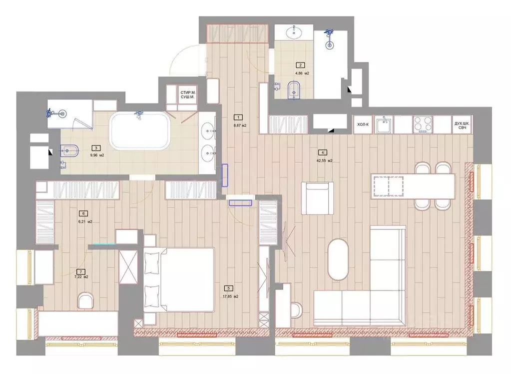 Квартира, 3 комнаты, 101.5 м - Фото 2