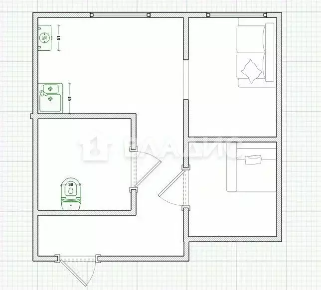 1-к кв. Пензенская область, Пенза ул. Краснова, 37 (27.0 м) - Фото 2