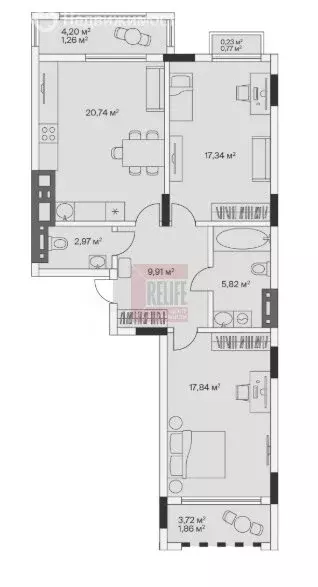 2-комнатная квартира: посёлок Малое Исаково, Первая улица, 1к3 (78.6 ... - Фото 1