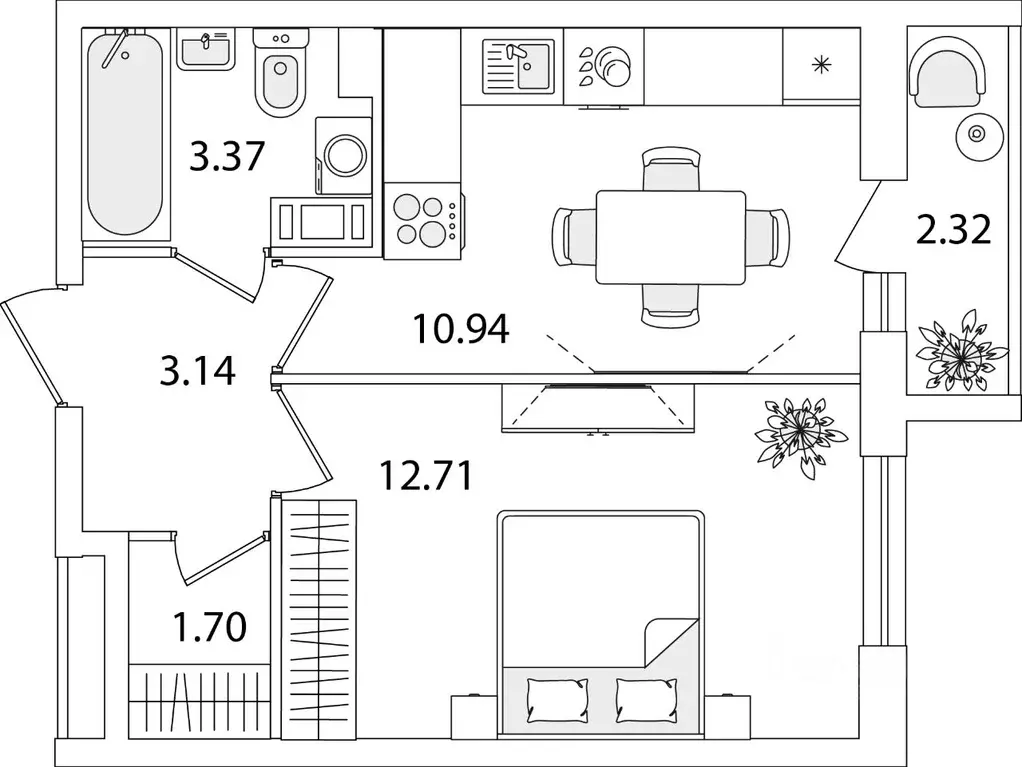 1-к кв. Санкт-Петербург ул. Тамбасова, 5Н (33.02 м) - Фото 0