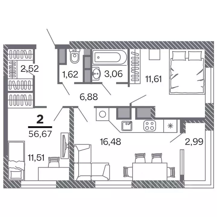 2-к кв. Рязанская область, Рязань Петра и Февронии жилой комплекс ... - Фото 1