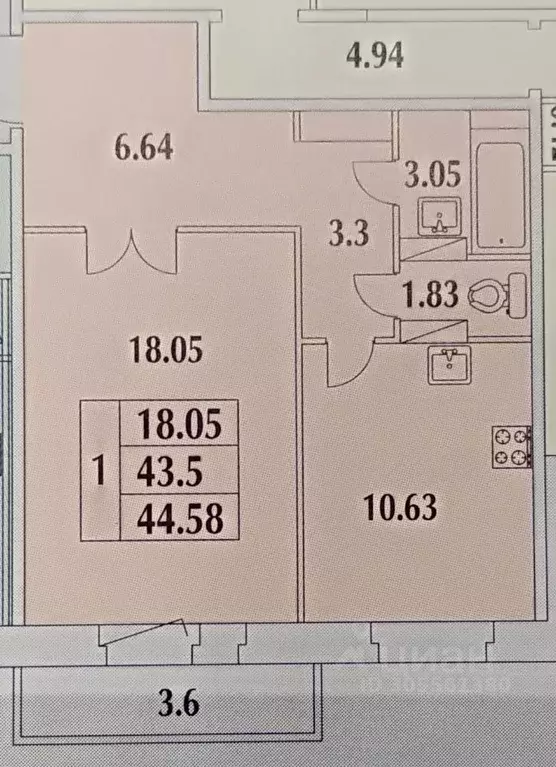 1-к кв. санкт-петербург просп. славы, 52к1 (40.0 м) - Фото 0