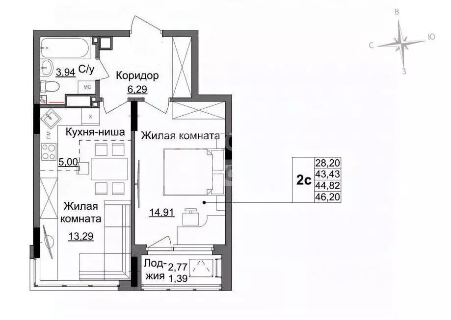 2-к кв. Удмуртия, Ижевск Парковая ул., 5А (46.2 м) - Фото 1