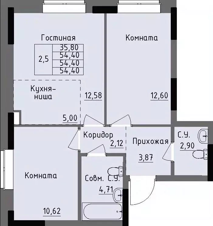 2-к кв. Удмуртия, Ижевск Строитель жилрайон, 4-й мкр,  (54.4 м) - Фото 0