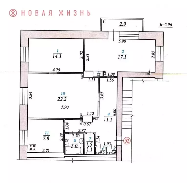 3-к кв. Самарская область, Самара Молодогвардейская ул., 218 (79.4 м) - Фото 2
