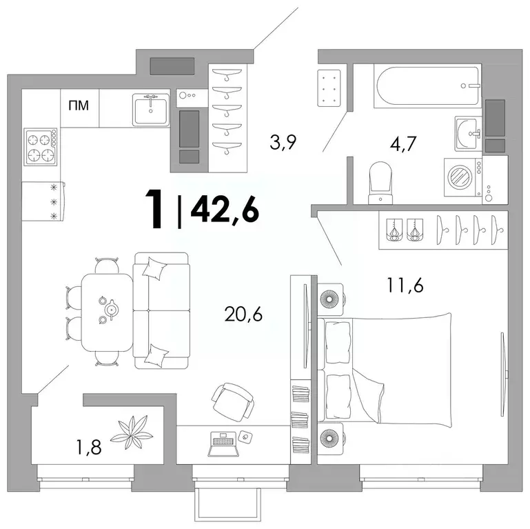 1-к кв. Владимирская область, Владимир Уно жилой комплекс (42.6 м) - Фото 1