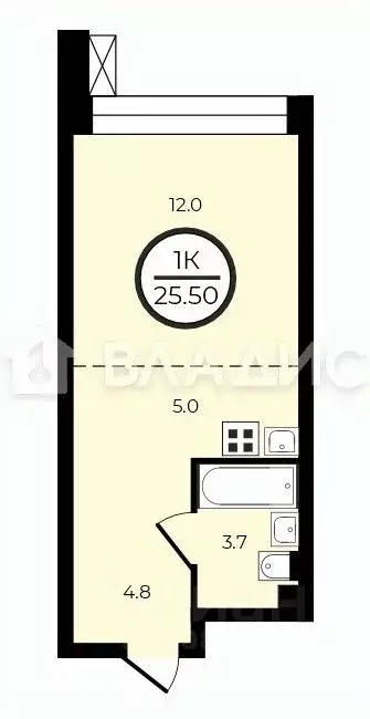 Студия Москва № 160 кв-л, 1Вк2 (25.4 м) - Фото 2