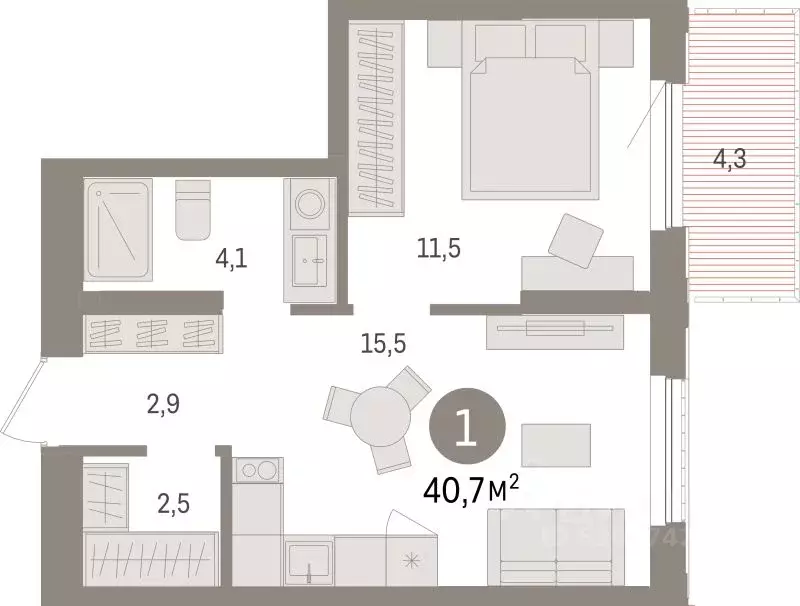 1-к кв. Липецкая область, Липецк пл. Петра Великого, 1 (40.7 м) - Фото 1
