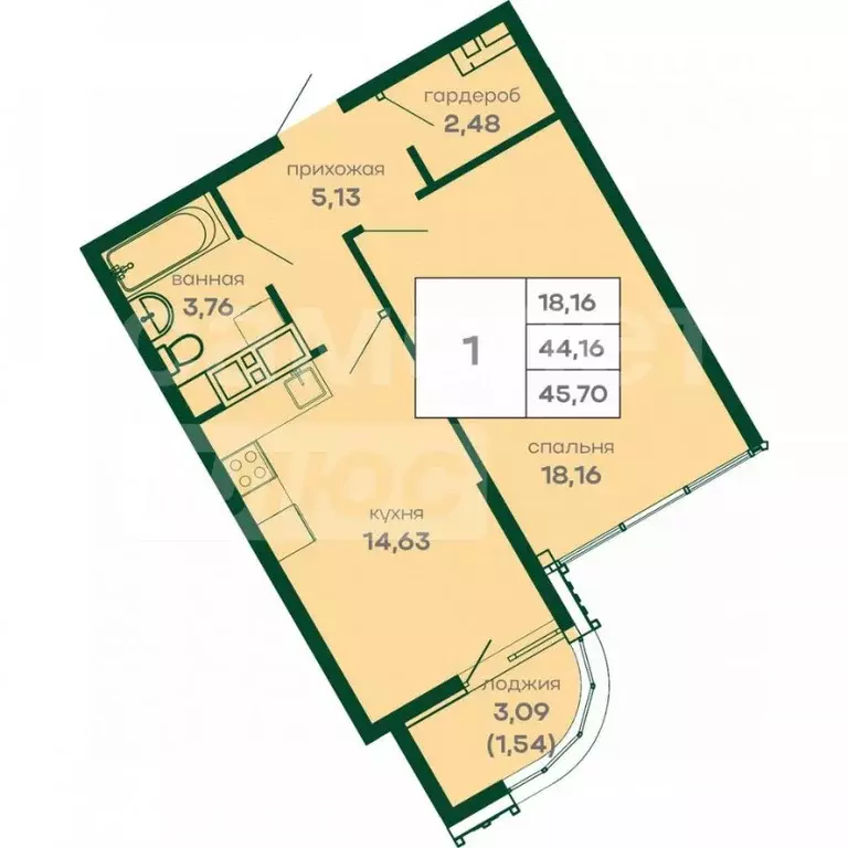 1-к кв. Крым, Симферополь ул. 51-й Армии, 120 (45.0 м) - Фото 2