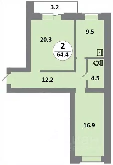 2-к кв. Красноярский край, Красноярск Соколовская ул., 52 (63.0 м) - Фото 0