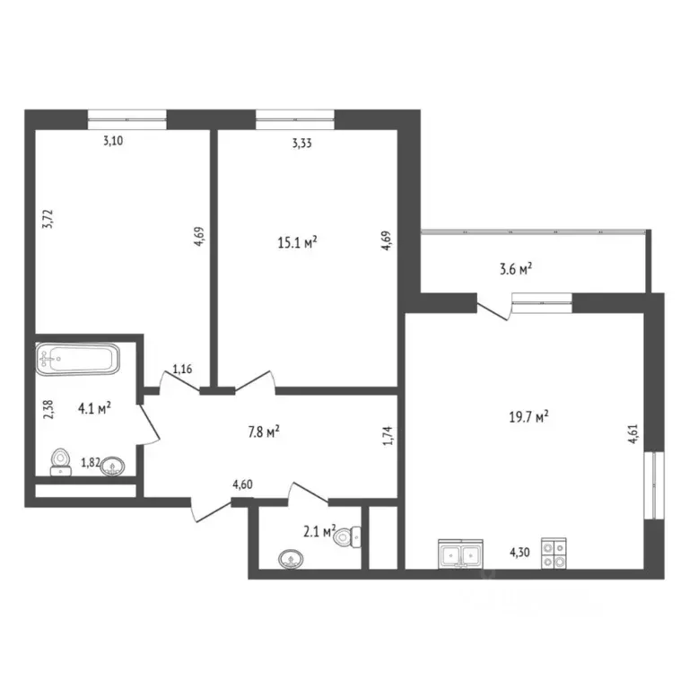 2-к кв. Тюменская область, Тюменский муниципальный округ, д. Патрушева ... - Фото 2
