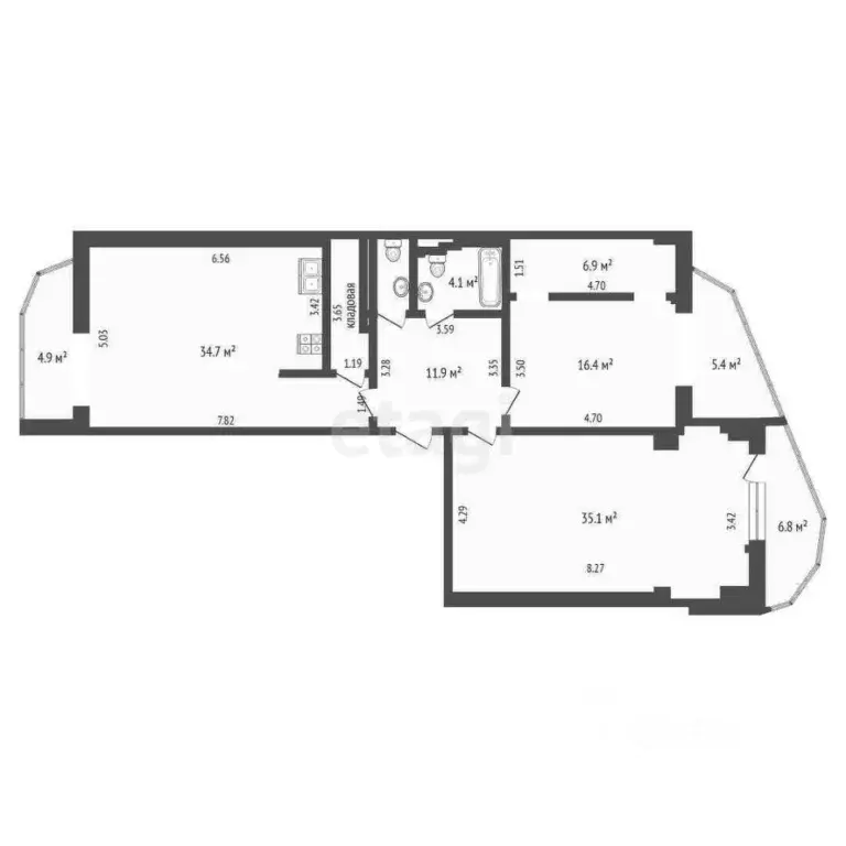 2-к кв. Тюменская область, Тюмень ул. 50 лет ВЛКСМ, 13к1 (119.0 м) - Фото 1