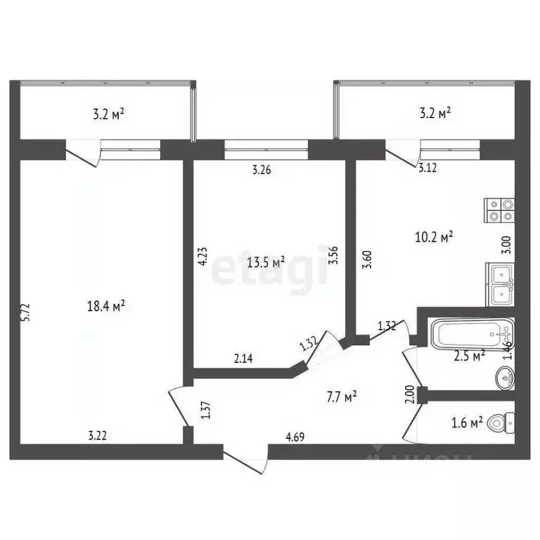 2-к кв. Томская область, Томск ул. 79-й Гвардейской Дивизии, 27А (53.9 ... - Фото 2