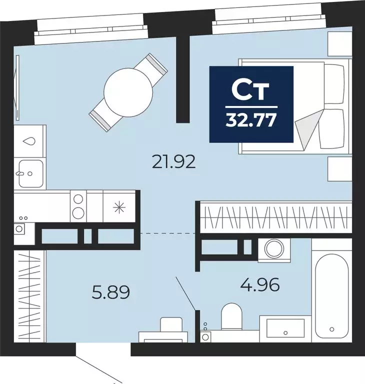 Квартира-студия: Тюмень, Арктическая улица, 12 (32.77 м) - Фото 1