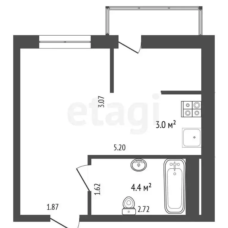 Квартира-студия: деревня Патрушева, улица Александра Пушкина, 14 (23.3 ... - Фото 1