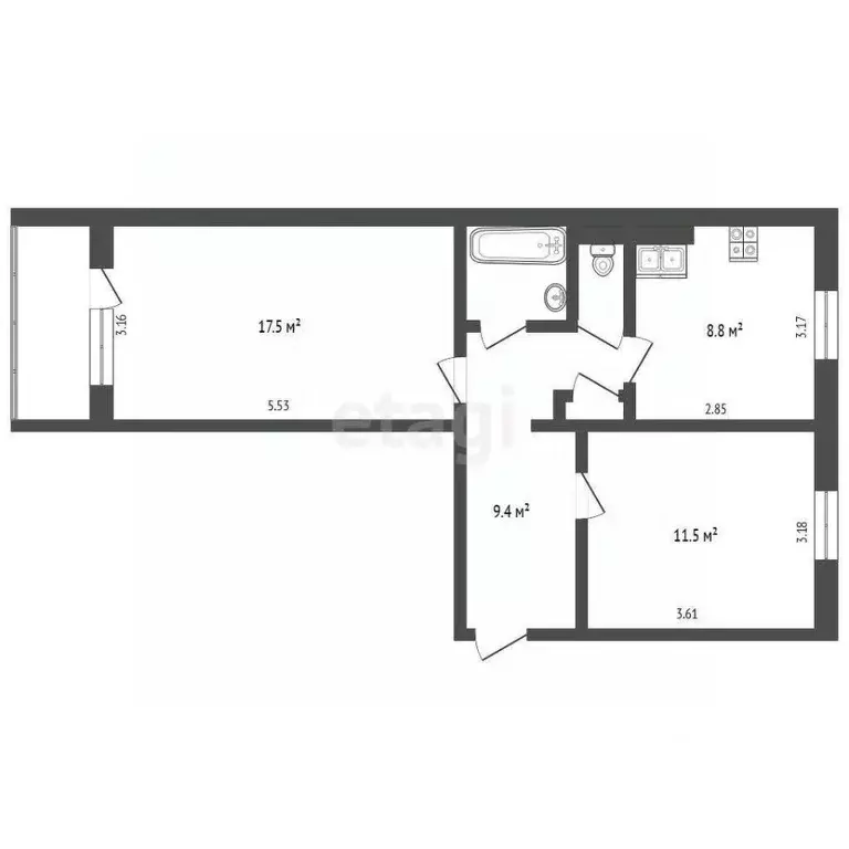 2-к кв. Ямало-Ненецкий АО, Ноябрьск ул. Изыскателей, 40А (51.5 м) - Фото 1