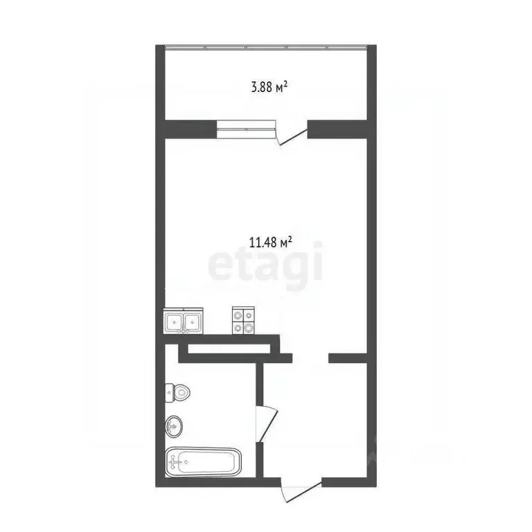 Студия Тюменская область, Тюмень ул. Фармана Салманова, 26 (18.9 м) - Фото 1