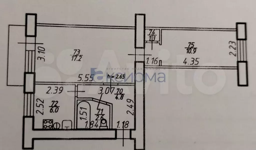 2-к. квартира, 45 м, 5/5 эт. - Фото 0