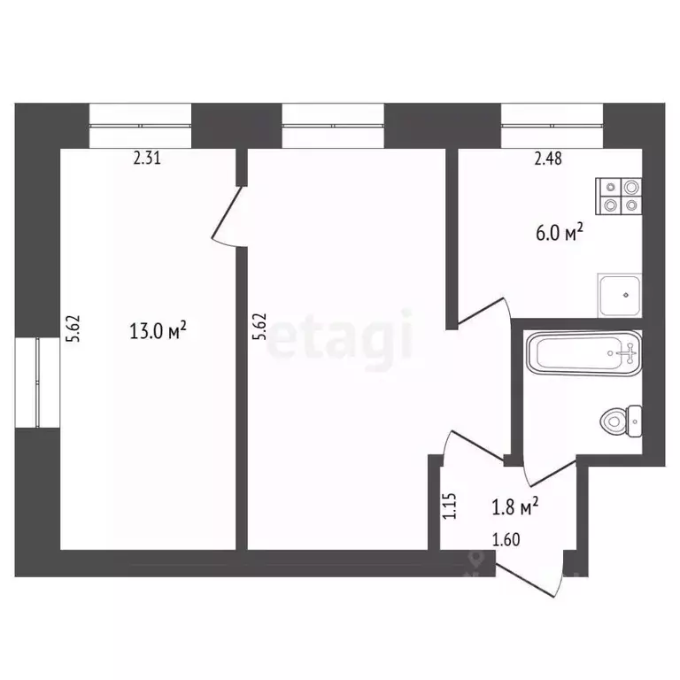 2-к кв. Тюменская область, Тюмень ул. Дзержинского, 31 (42.6 м) - Фото 2